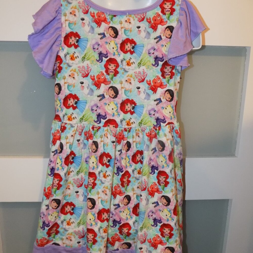 Austin & Co. Little Mermaid Print Ruffled Sleeve Dress Size 3T Girl's - Picture 3 of 3